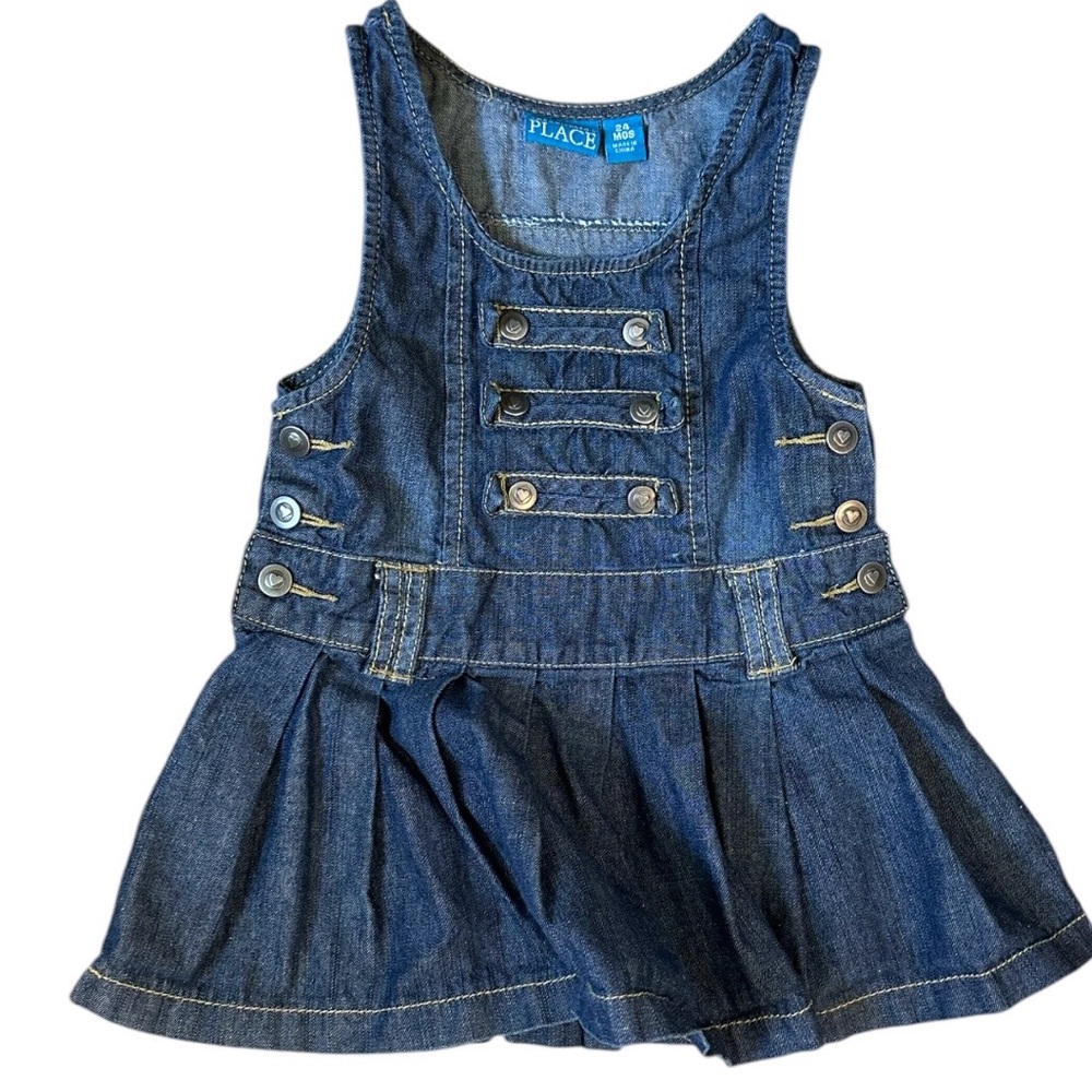 Vintage Childen’s Place Toddler Girl Denim Jumper Overalls Dress Size 24 Months - Picture 2 of 12